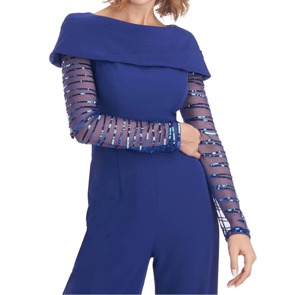 JS Collections Sequined Pintuck Jumpsuit in Blue, Size 4 New w/Tag, Retail $298 - Picture 2 of 14